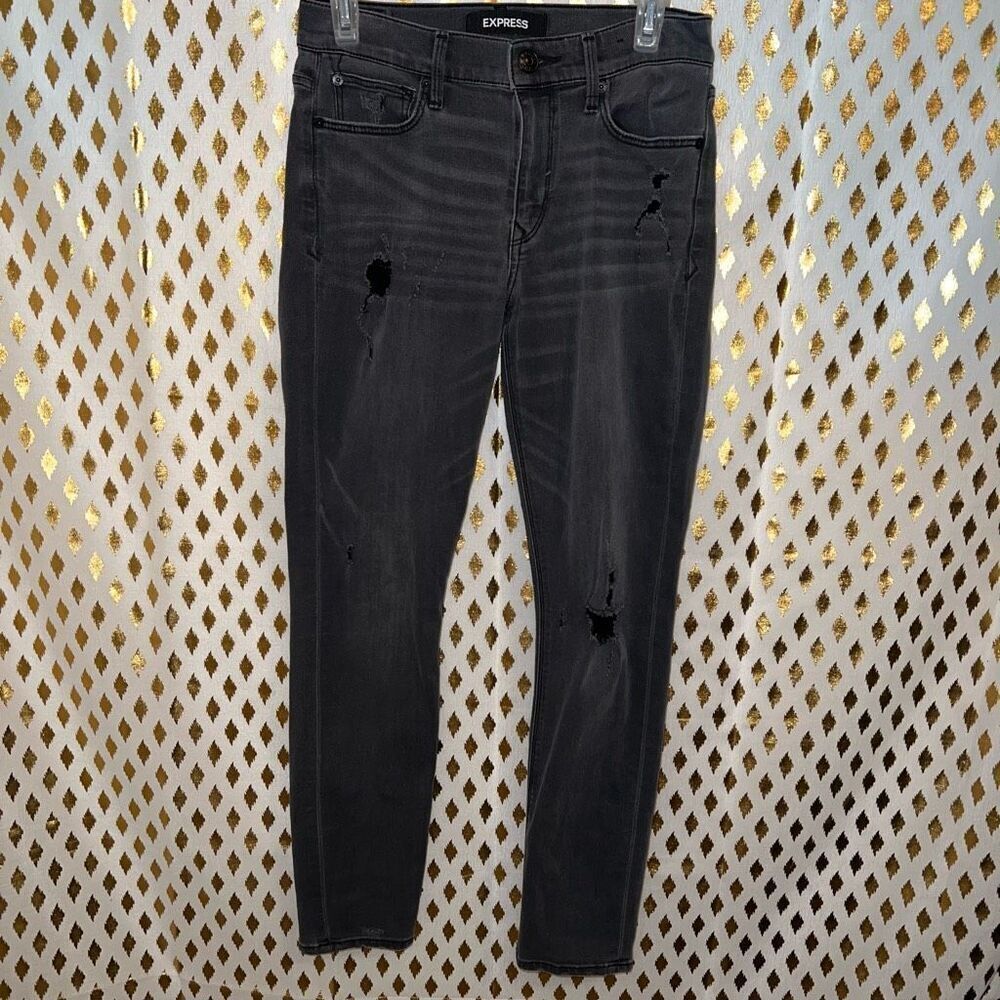 Express distressed black jeans ankle super skinny midrise size 4L